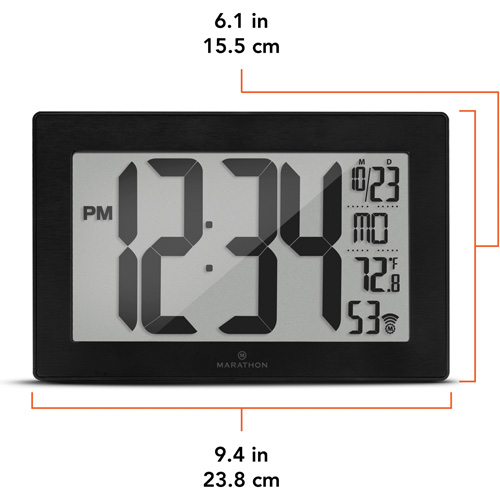 Self-Setting & Self-Adjusting Wall Clock with Stand, Digital, Battery Operated, Black Planification Entrepots Molloy