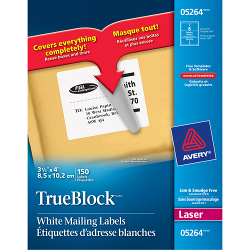 &eacute;tiquettes d'exp&eacute;dition au laser TrueBlock, 3-1/3" la x 4" la x Blanc Planification Entrepots Molloy