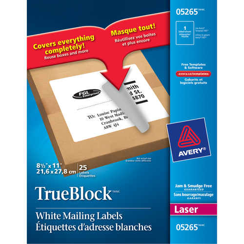 &eacute;tiquettes d'exp&eacute;dition au laser TrueBlock, 11" la x 8,5" la x Blanc Planification Entrepots Molloy