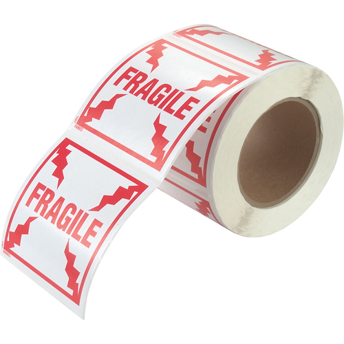 &eacute;tiquettes pour traitement sp&eacute;cial Fragile, 4" lo x 4" la, Rouge/blanc Planification Entrepots Molloy