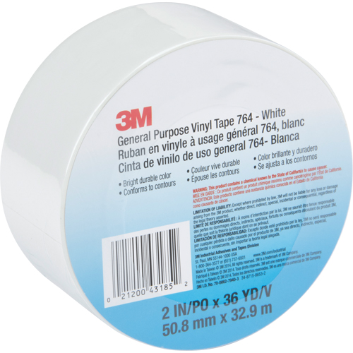 General Purpose Vinyl Tape 764, 48 mm (2") W x 32.9 m (108') L, White Planification Entrepots Molloy