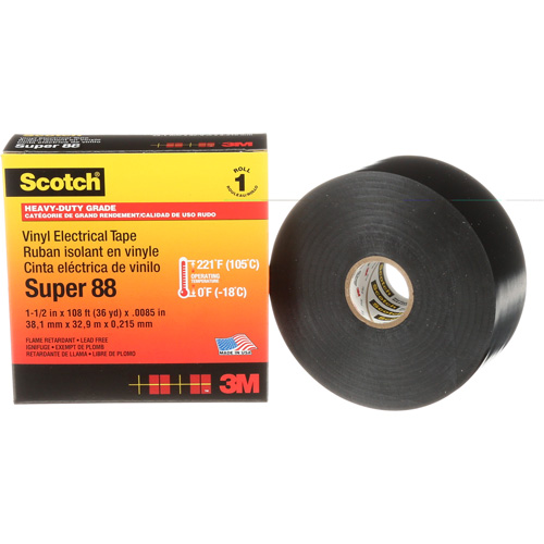Ruban isolant en vinyle Super 88 Scotch, 38 mm (1-1/2") x 33 m (108'), Noir, 8,5 mils Planification Entrepots Molloy