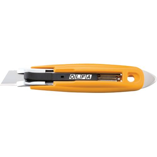 Couteau s&eacute;curitaire &agrave; lame autor&eacute;tractable avec coupe-ruban, 17,5 mm, Acier au carbone, Prise en Plastique Planification Entrepots Molloy