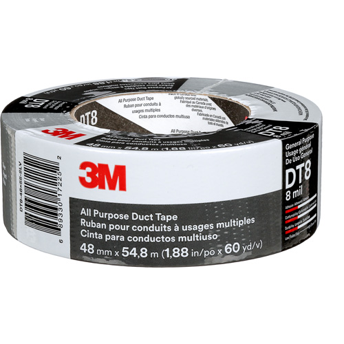 DT8 All-Purpose Duct Tape, 8 mils, Silver, 48 mm (2") x 55 m (180') Planification Entrepots Molloy