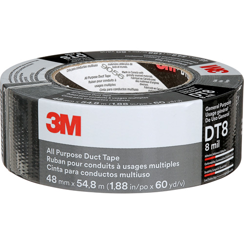 DT8 All-Purpose Duct Tape, 8 mils, Black, 48 mm (2") x 55 m (180') Planification Entrepots Molloy