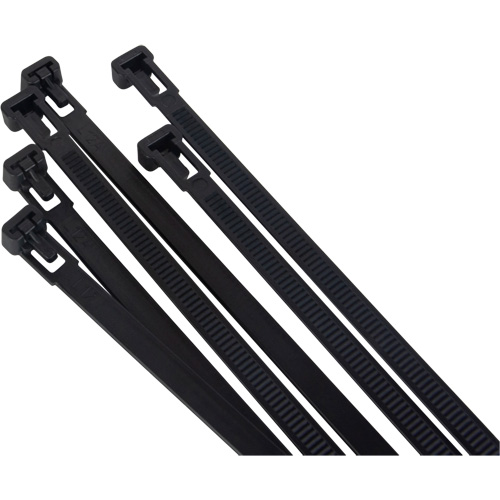 Attache-c&acirc;ble r&eacute;utilisable, Longueur 14", R&eacute;sistance &agrave; la traction 50 lb, Noir Planification Entrepots Molloy