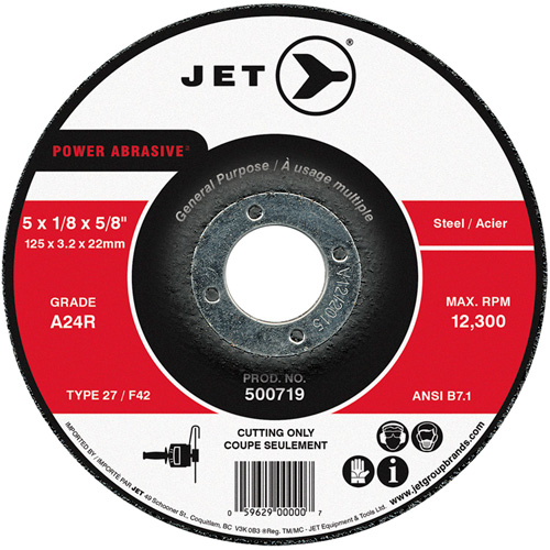Power Abrasive Cut-Off Wheel, 5" x 1/8", 7/8" Arbor, Type 27, 12300 RPM Planification Entrepots Molloy