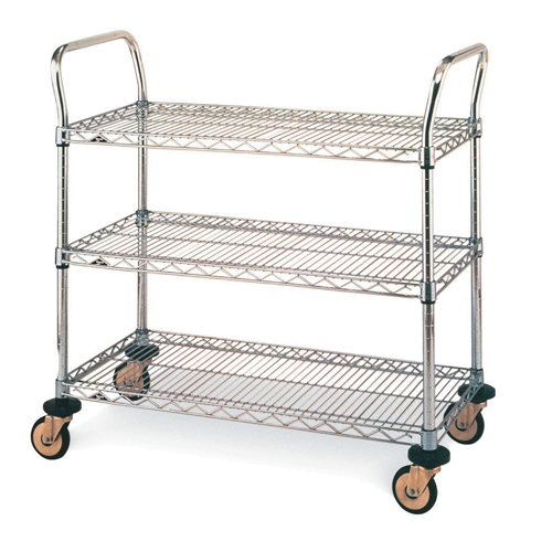 Chariot utilitaire &agrave; usage standard avec tablettes en treillis m&eacute;tallique, Chrom&eacute;, 24" x 39" x 24", Capacit&eacute; 375 lb Planification Entrepots Molloy