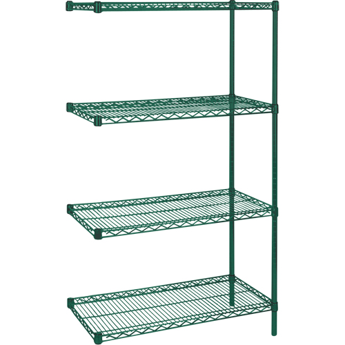 &eacute;tag&egrave;res robustes en treillis m&eacute;tallique au fini &eacute;poxy vert, Ensemble de Ajout, 4 Tablettes, 30" la x 63" h x 14" p Planification Entrepots Molloy