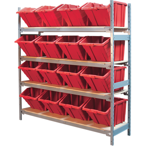 Wide Span Shelving with Jumbo Plastic Bins, Steel, Boltless, 800 lbs. Capacity, 66" W x 72" H x 18" D Planification Entrepots Molloy
