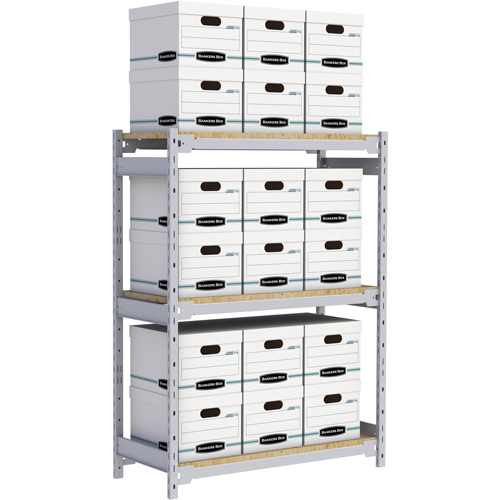 Wide Span Record Storage Shelving, Steel, 3 Shelves, 42" W x 18" D x 60" H Planification Entrepots Molloy