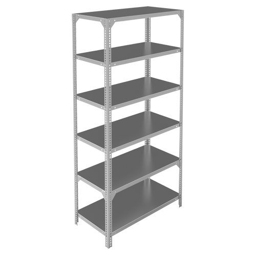 Shelving Unit, Galvanized Steel, Slotted Angle, 400 lbs. Capacity, 36" W x 72" H x 24" D Planification Entrepots Molloy