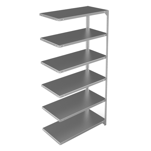 Shelving Unit, Galvanized Steel, Slotted Angle, 400 lbs. Capacity, 36" W x 72" H x 18" D Planification Entrepots Molloy