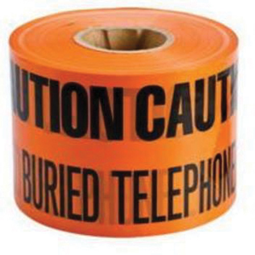 Ruban d'avertissement de danger souterrain Buried Telephone Line Identoline, 6" la x 1000' lo, Noir/orange Planification Entrepots Molloy