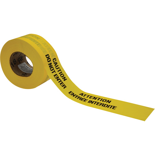 Barricade Tape, Bilingual, 3" W x 1000' L, 3.5 mils, Black on Yellow Planification Entrepots Molloy