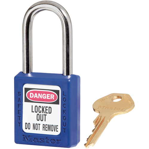 Cadenas de s&eacute;curit&eacute; Zenex 410, Bleu, Cl&eacute;s diff&eacute;rentes, Thermoplastique, Largeur de 1-1/2" Planification Entrepots Molloy