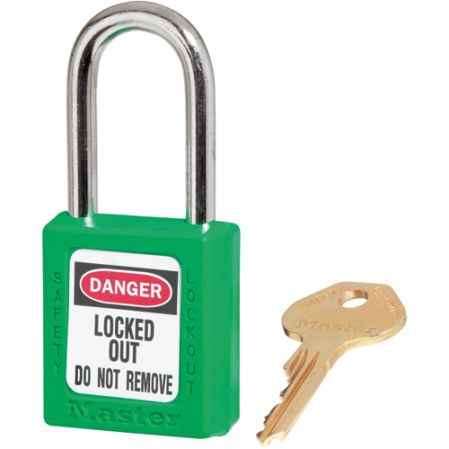 Cadenas de s&eacute;curit&eacute; Zenex 410, Vert, Cl&eacute;s diff&eacute;rentes, Thermoplastique, Largeur de 1-1/2" Planification Entrepots Molloy