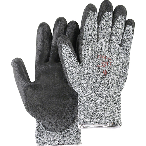 Gants de tricot poivre & sel avec rev&ecirc;tement de paume noir, Taille Petit/7, Rev&ecirc;tement Polyur&eacute;thane, Enveloppe en PEHP, ANSI/ISEA 105 niveau 2 Planification Entrepots Molloy