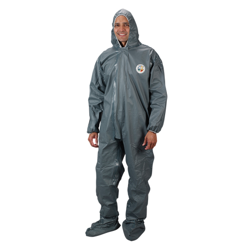 2.0 Mil CRFR Hooded Coveralls, Small, Grey, FR Treated Fabric Planification Entrepots Molloy