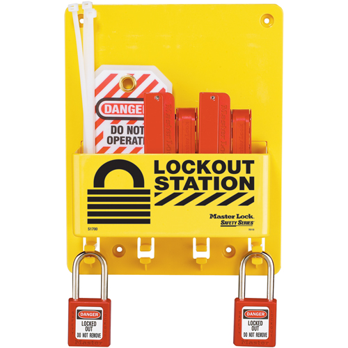Poste de verrouillage compacte, Cadenas Thermoplastique, Capacit&eacute; de 4, Cadenas Compris Planification Entrepots Molloy