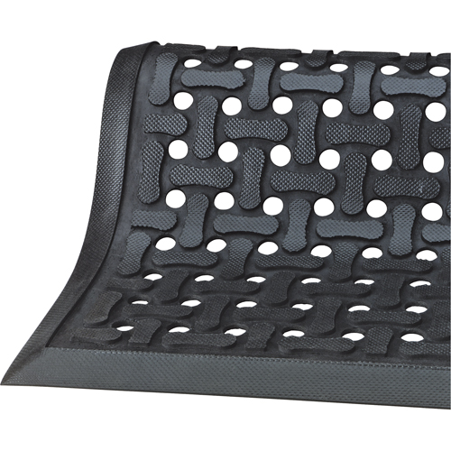 Comfort Flow Mats, Slotted, 2-83/100' x 9-1/12' x 3/8", Black, Nitrile Planification Entrepots Molloy