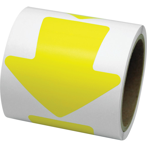 D&eacute;calcomanie en couleur pour le marquage des planchers, Fl&egrave;che, 4" lo x 4" la, Jaune, Vinyle Planification Entrepots Molloy