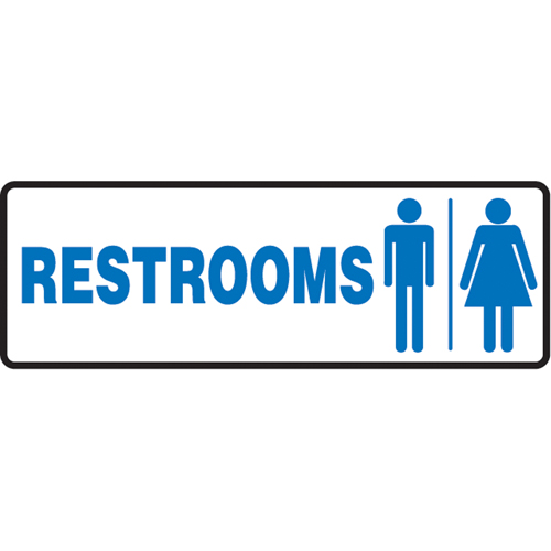 Enseigne  Rest Rooms , 4" x 10", Plastique, Anglais avec pictogramme Planification Entrepots Molloy