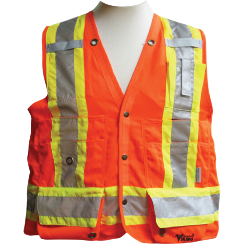 Surveyor Safety Vest, High Visibility Orange, Medium, Polyester Planification Entrepots Molloy