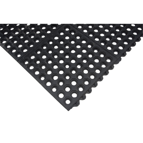 Tapis modulaire antifatigue, Nid d'abeilles, 3' x 3' x 1/2", Noir, Caoutchouc naturel Planification Entrepots Molloy