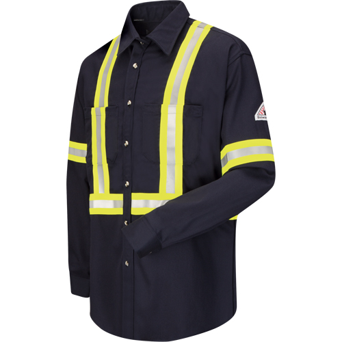 Work Shirt with Reflective Trim, Cotton/Nylon, Medium, High Visibility Orange Planification Entrepots Molloy