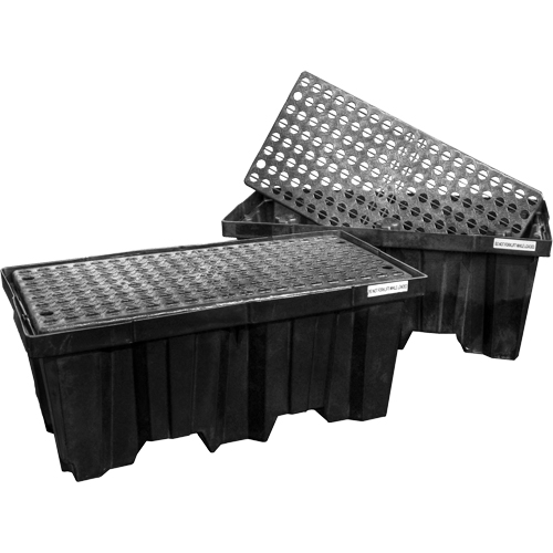 Palettes emboîtables pour contr&ocirc;le des d&eacute;versements, Capacit&eacute; de d&eacute;versement 66 gal. US, 51" x 26" x 21" Planification Entrepots Molloy