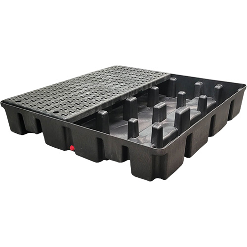 Palette emboîtable avec drain pour contr&ocirc;le des d&eacute;versements, Capacit&eacute; de d&eacute;versement 66 gal. US, 49" x 49" x 10,5" Planification Entrepots Molloy