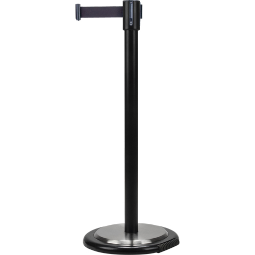 Barri&egrave;res sur pieds pour le contr&ocirc;le des foules, Acier, 35" h, Ruban Noir, Longueur du ruban 7' Planification Entrepots Molloy