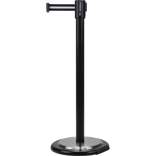 Free-Standing Crowd Control Barrier, Steel, 35" H, Black/White Tape, 7' Tape Length Planification Entrepots Molloy