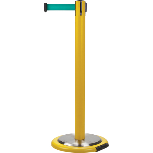 Barri&egrave;res sur pieds pour le contr&ocirc;le des foules, Acier, 35" h, Ruban Vert, Longueur du ruban 7' Planification Entrepots Molloy