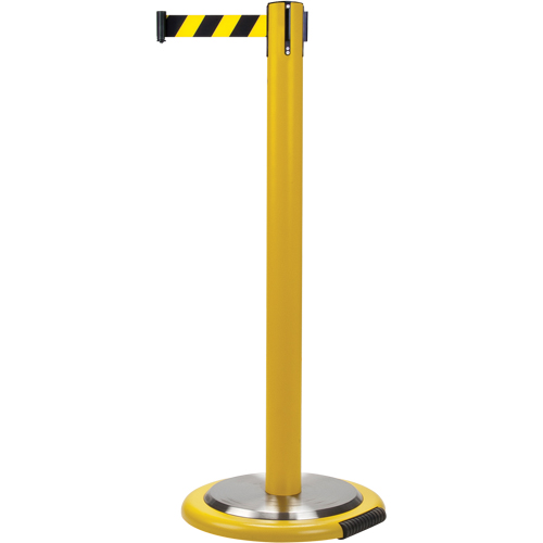 Barri&egrave;res sur pieds pour le contr&ocirc;le des foules, Acier, 35" h, Ruban Noir/Jaune, Longueur du ruban 7' Planification Entrepots Molloy