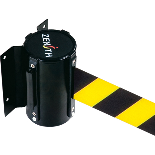 Barri&egrave;re &agrave; fixation murale, Acier, Fixation par vis, 7', Ruban Noir/Jaune Planification Entrepots Molloy