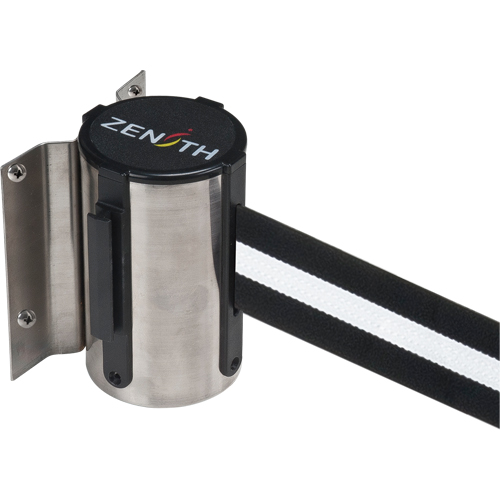 Wall Mount Barrier, Steel, Screw Mount, 7', Black/White Tape Planification Entrepots Molloy