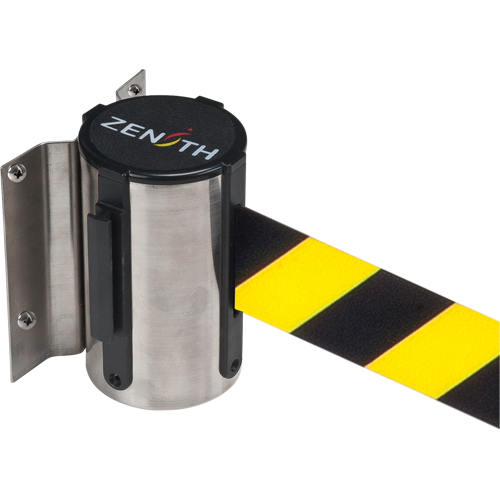 Wall Mount Barrier, Steel, Screw Mount, 7', Black/Yellow Tape Planification Entrepots Molloy