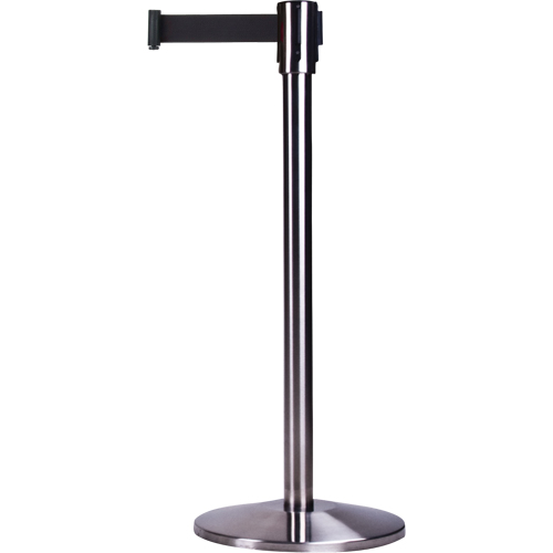 Barri&egrave;res sur pieds pour le contr&ocirc;le des foules, Acier, 35" h, Ruban Noir, Longueur du ruban 12' Planification Entrepots Molloy