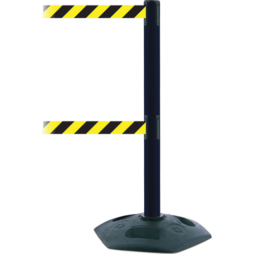Poteau robuste &agrave; ligne double, Plastique, 38" h, Ruban Noir/Jaune, Longueur du ruban 7,5' Planification Entrepots Molloy