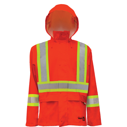 Vestes de s&eacute;curit&eacute; imperm&eacute;ables ignifuges haute visibilit&eacute; en polyur&eacute;thane, Petit, Orange haute visibilit&eacute; Planification Entrepots Molloy