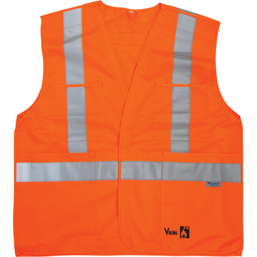 Vestes de s&eacute;curit&eacute; ignifug&eacute;es, Orange haute visibilit&eacute;, Moyen/Petit, Polyester Planification Entrepots Molloy
