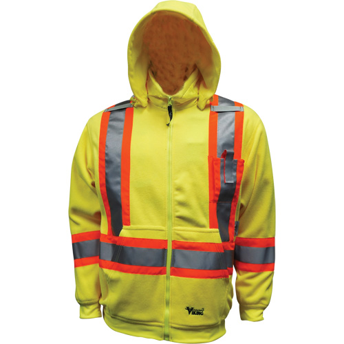 Chandail &agrave; capuchon de s&eacute;curit&eacute; en molleton, Polyester, Petit, Jaune lime haute visibilit&eacute; Planification Entrepots Molloy