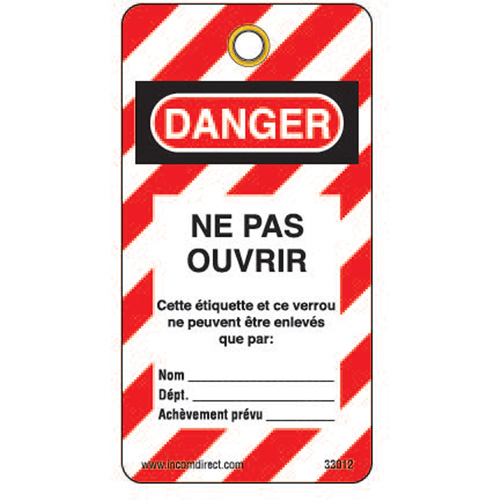 Lockout Tags, Plastic, 3" W x 5-3/4" H, French Planification Entrepots Molloy