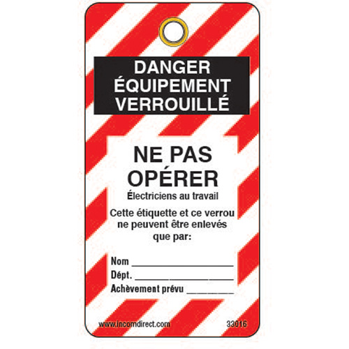 Lockout Tags, Plastic, 3" W x 5-3/4" H, French Planification Entrepots Molloy