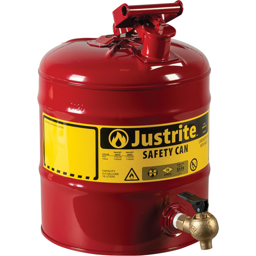 Laboratory Safety Can with Faucet, Type I, Steel, 5 US gal., Red, FM Approved Planification Entrepots Molloy
