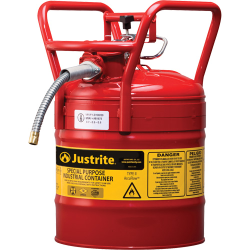 Bidons s&eacute;curitaires D.O.T. de AccuFlow, Type II, Acier, 5 gal. US, Rouge, Homologu&eacute; FM Planification Entrepots Molloy