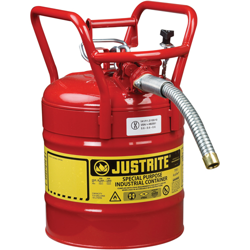 D.O.T. AccuFlow Safety Cans, Type II, Steel, 5 US gal., Red, FM Approved Planification Entrepots Molloy
