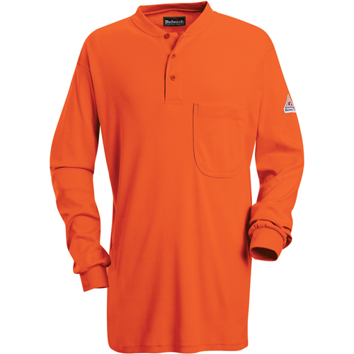 Flame-Resistant Long Sleeve Tagless Henley Shirts, Small, Orange Planification Entrepots Molloy